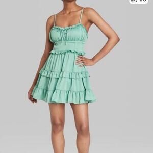 Coquette Sleeveless Tiered Chiffon Fit & Flare Skater Dress Size XL Aqua Green